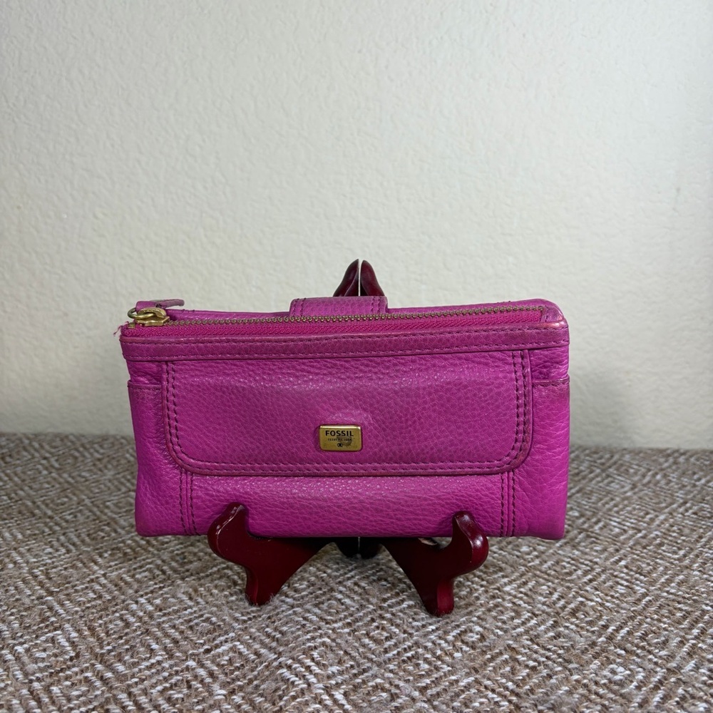 Fossil Emma Pink Leather Bifold Wallet Clutch Retro Boho